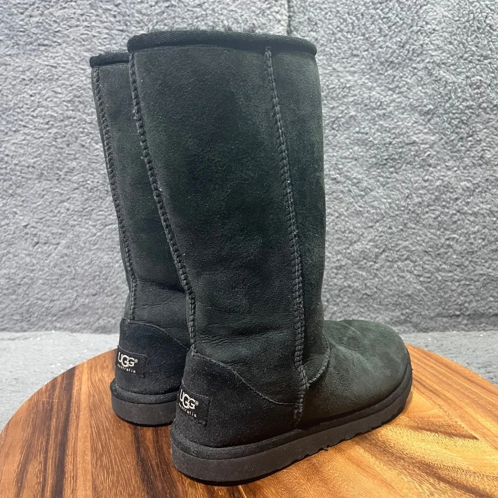 UGG Australia‎ Tall Classic Suede Sheepskin Boots Womens Black Size 4 Fur Cozy